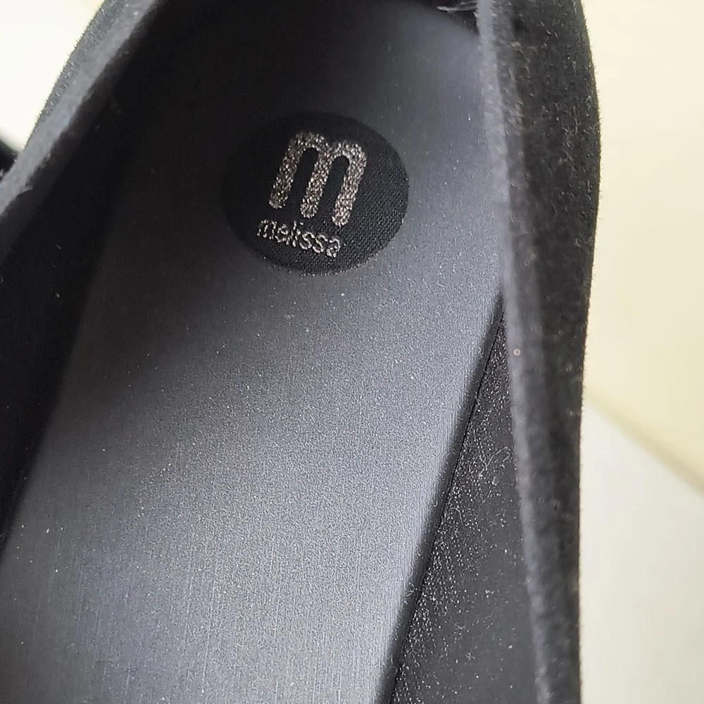 Melissa 10 Black Flats with Gold Detail Crown